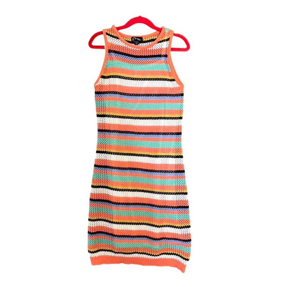 Art Class Crochet Knit Dress Kids XL 14/16 Includes Slip Orange Striped Summer